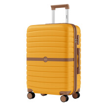 (24 Inch) Yellow Brown ABS+PC Striped Design with Colour-Block Details 3-Piece Hardshell Luggage with Spinner Wheels