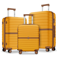 (20+24+28 Inch) Yellow Brown ABS+PC Striped Design with Colour-Block Details 3-Piece Hardshell Luggage with Spinner Wheels
