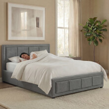 (Light Grey) Single Linen Ottoman Bed Frame with Storage, Vida Designs Vanita, Upholstered Fabric Bed with Headboard, UKFR