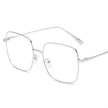 Blue Light Reading Glasses +1.0 Silver Frame Oversized Vintage Square Metal Readers for Women and Men