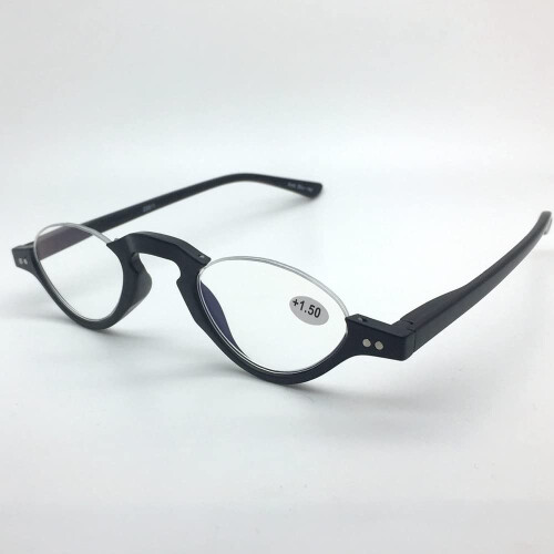 Blue Light Blocking Reading Glasses 1.5 Strength Retro Half Moon Round Computer Readers Matte Black Lightweight Frame 1