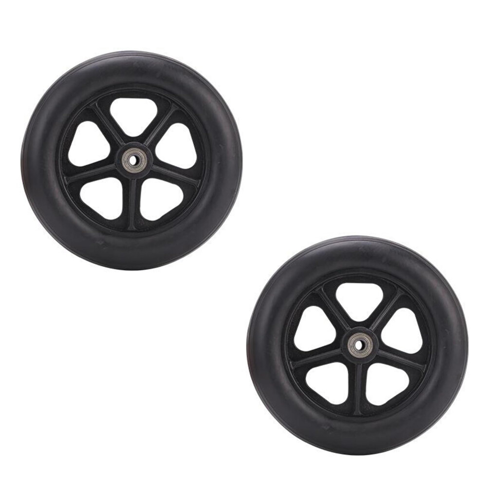 Black 8 Inch Wheelchair Front Wheels, Solid Rubber Nonslip Wearresistant Casters With Bearings, 2Pcs