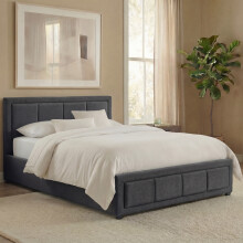 (Dark Grey) Single Linen Ottoman Bed Frame with Storage, Vida Designs Vanita, Upholstered Fabric Bed with Headboard, UKFR