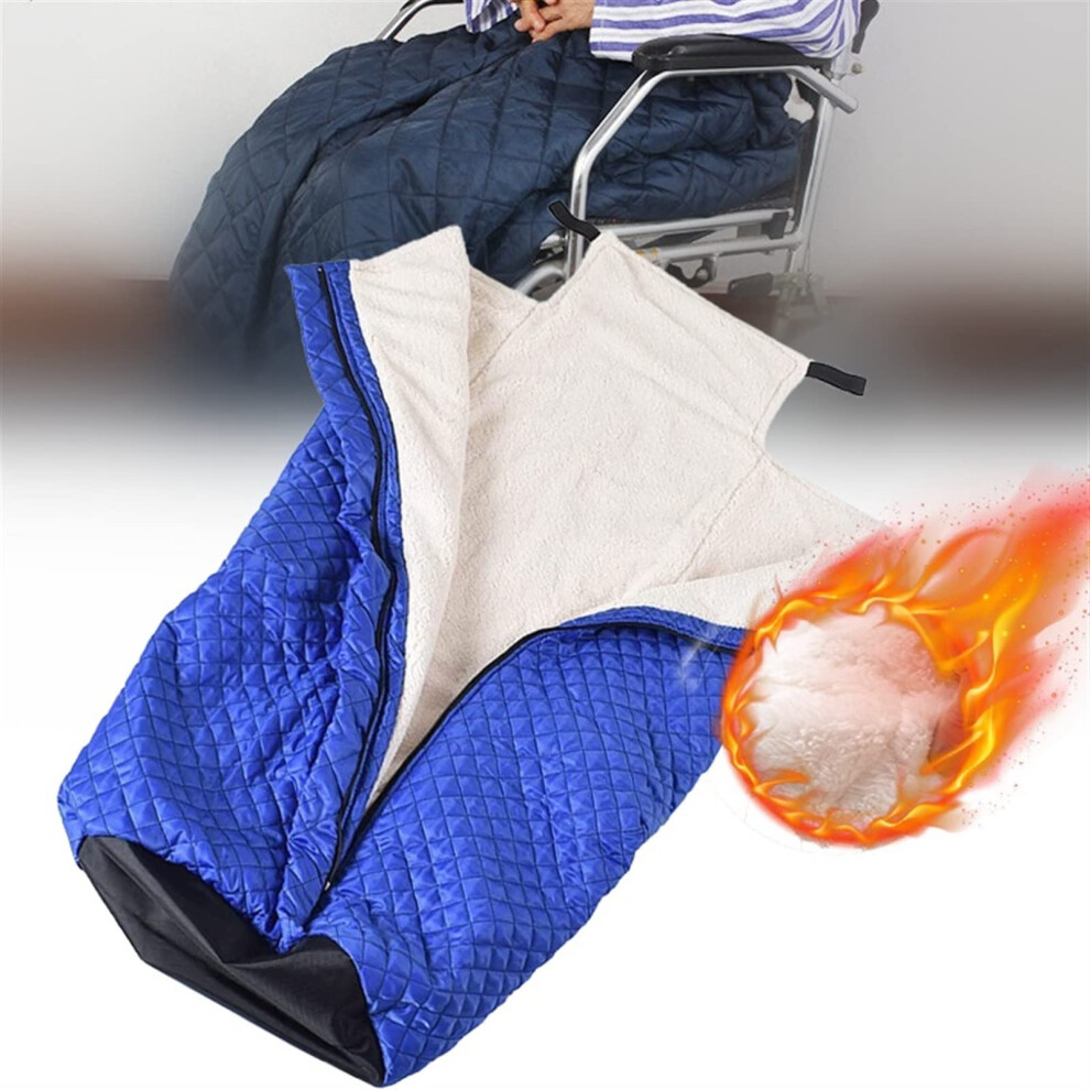 Waterproof Fleece Lined Wheelchair Blanket, Warm Winter Leg and Lap Cover with Zipper Closure, Blue