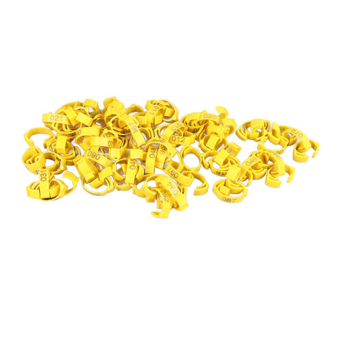 100Pcs Clip-On One Size Yellow Numbered Leg Bands