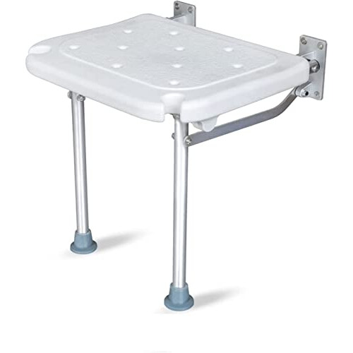 Foldable Wall Mounted Shower Seat with Adjustable Legs for Elderly and Disabled, Space Saving NonSlip Design