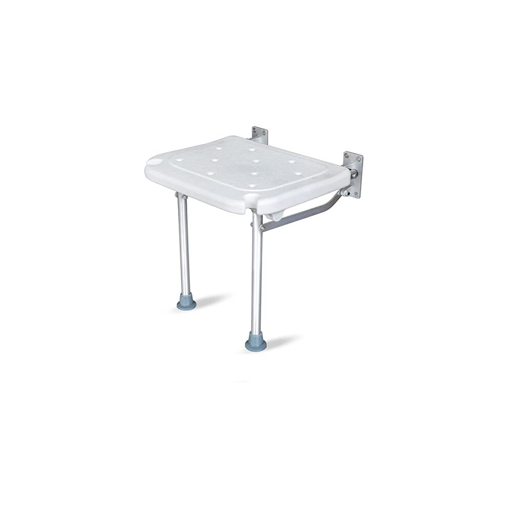 Foldable Wall Mounted Shower Seat with Adjustable Legs for Elderly and Disabled, Space Saving NonSlip Design