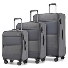 (Grey, 20+24+28Inch) 20/24/28Inch Soft Shell Suitcase Set Travel 4 Wheels Hand Luggage Check In Case