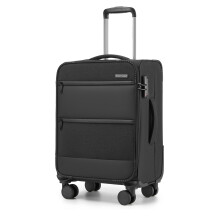 (Black, 20Inch) 20/24/28Inch Soft Shell Suitcase Set Travel 4 Wheels Hand Luggage Check In Case