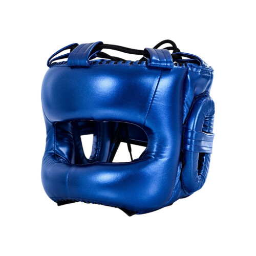 Casque de boxe en PU avec rembourrage épais et finition-Bleu