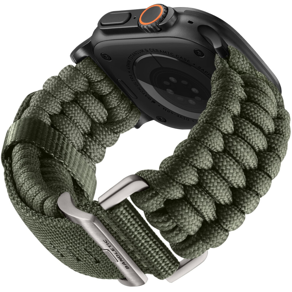 Rugged Paracord Band For Apple Watch Ultra 2 49Mm Army Nylon Strap With Secure Metal Hardware Green 9771547731955