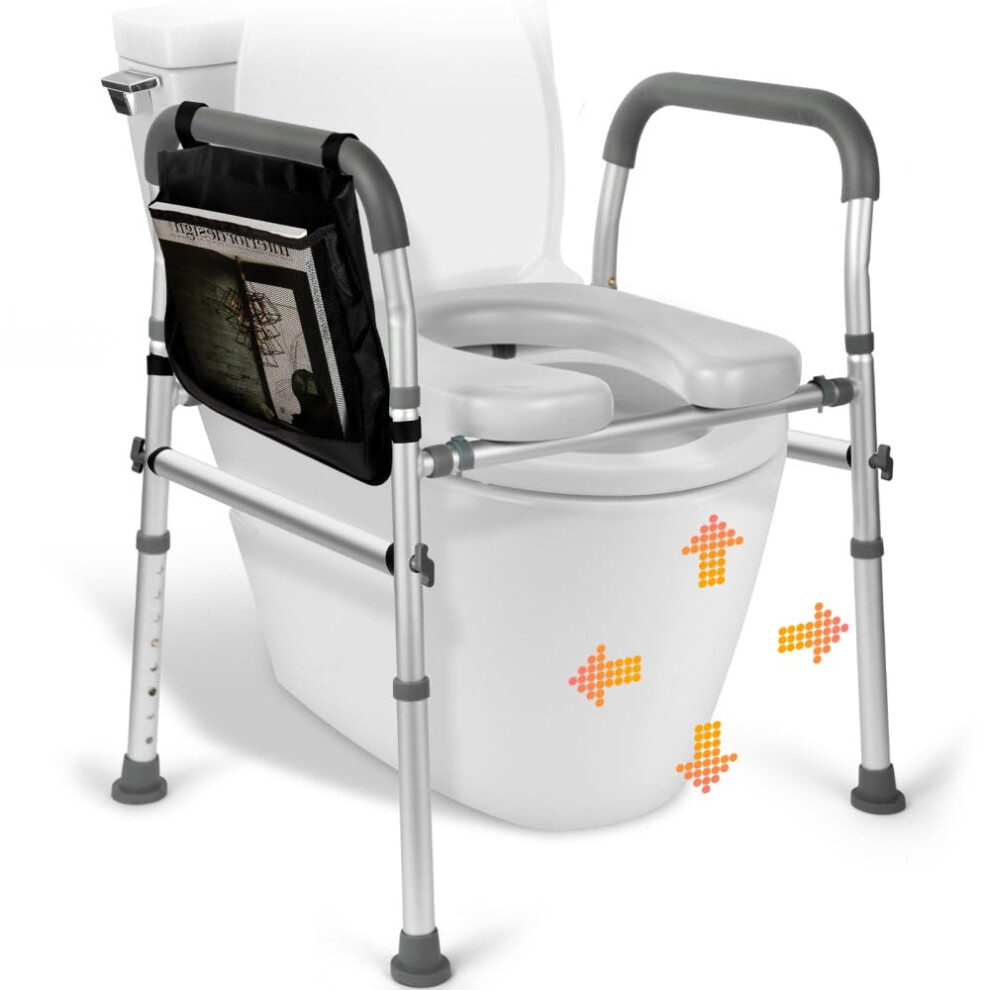 White Raised Toilet Seat With Arms Adjustable Height Padded Seat 4 In 1 Safety Commode Chair For Elderly