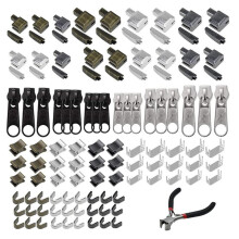 Kit de reparación de cremalleras de 142 piezas con tiradores, topes inferiores y alicates de instalación
