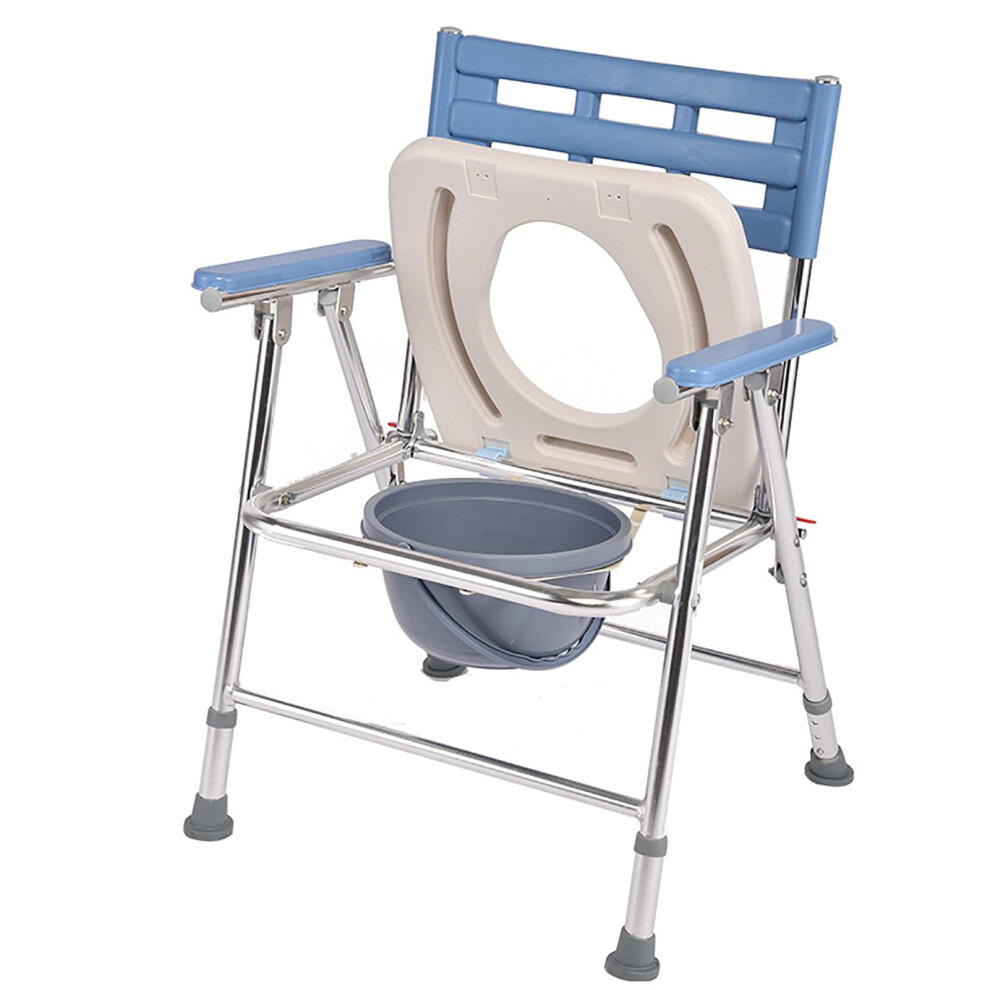 Blue 3In1 Adjustable Height Bedside Commode Chair For Elderly, Folding Portable Toilet With Removable Bucket,