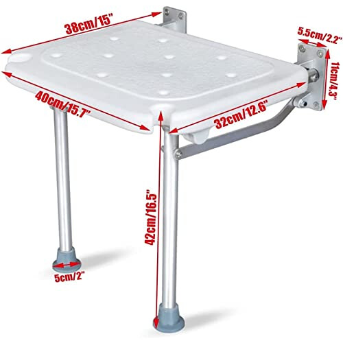 Foldable Wall Mounted Shower Seat with Adjustable Legs for Elderly and Disabled, Space Saving NonSlip Design 1