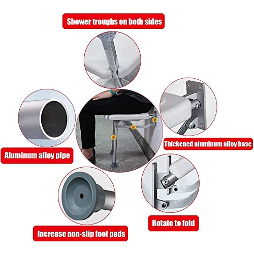 Foldable Wall Mounted Shower Seat with Adjustable Legs for Elderly and Disabled, Space Saving NonSlip Design 2