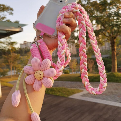 Pink Crossbody Phone Lanyard with Tether Tab, Soft Knitted Strap, Charge‑While‑Using, Anti Theft Design 1