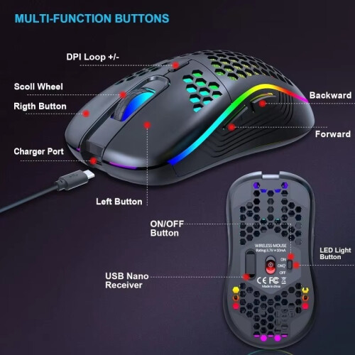 2.4G Kabellose Ladeglühmaus - Einstellbare DPI, Ergonomisches Design Black 1