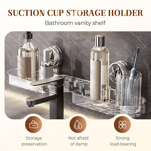 Suction Cup Shower Shelf No Drill Movable Wall Mounted Bathroom Organizer White and Grey Space Saving Design 2