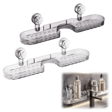Suction Cup Shower Shelf No Drill Movable Wall Mounted Bathroom Organizer White and Grey Space Saving Design