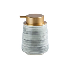 Soap Dispenser Bathroom Accessories Set, Refillable Square Grey Countertop Design with Easy‑Press Golden Pump