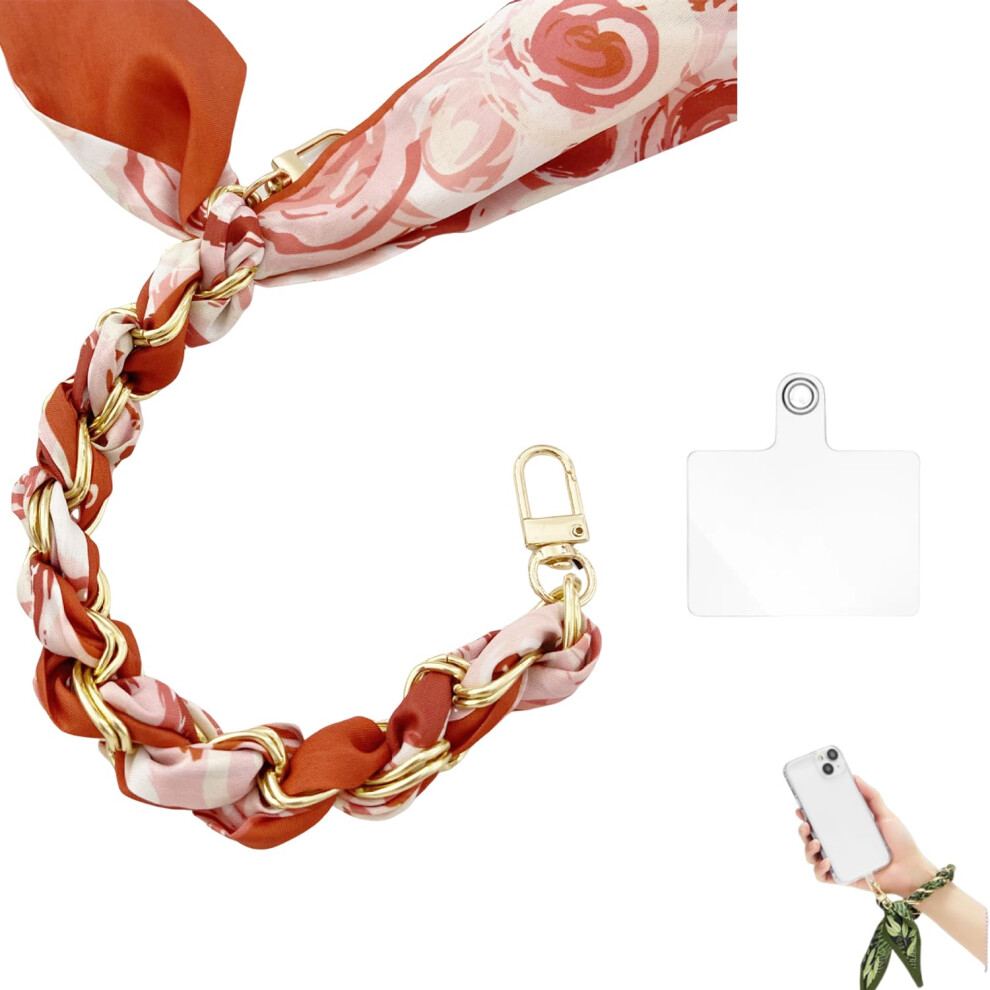 Phone Wrist Strap Silk Lanyard With Metal Scarf Charm, Lightweight Boho Antidrop Design Golden 9073542173632