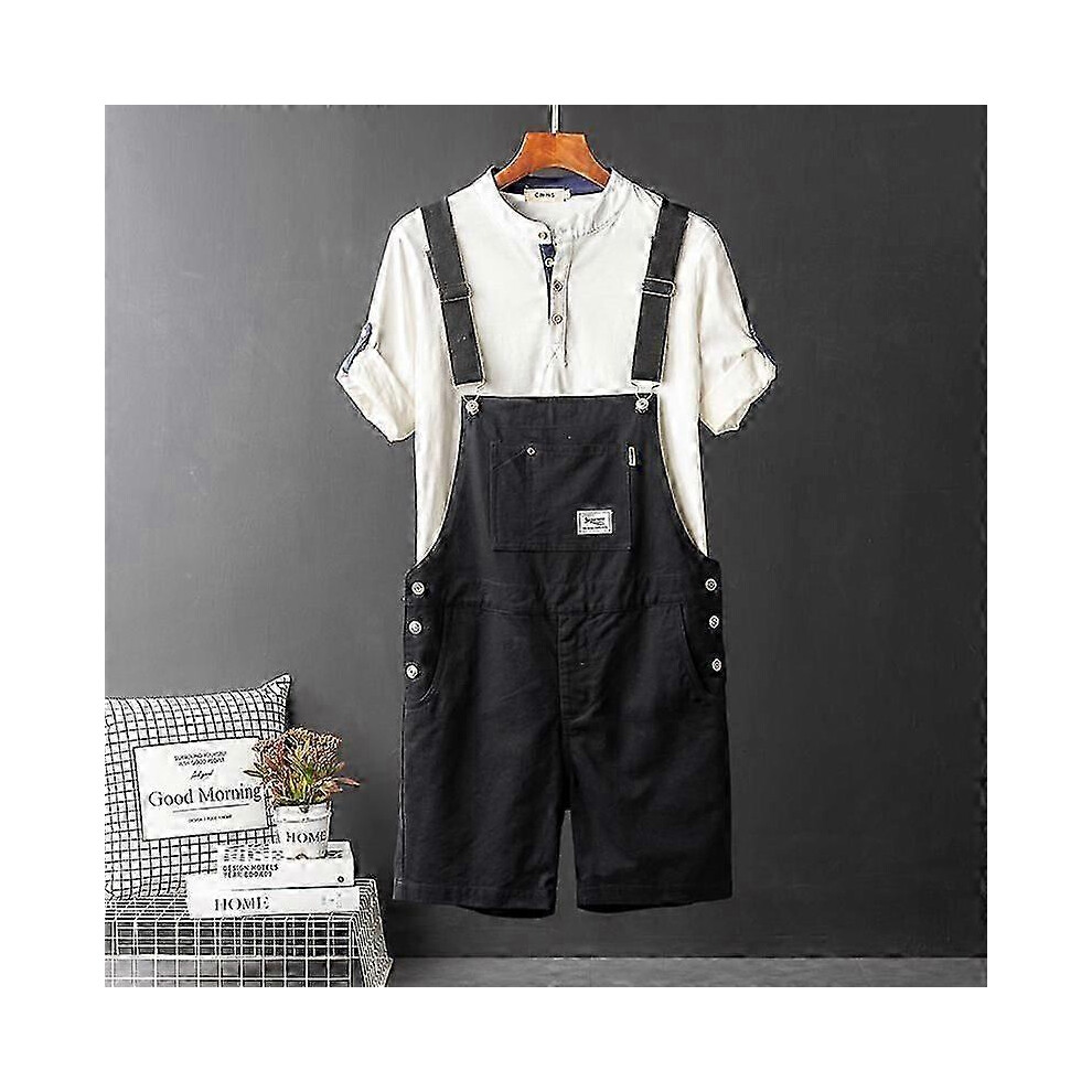 (black, XXL) Men's Retro Bib Shorts Summer Loose Casual Workwear