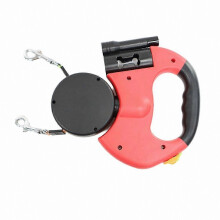 (Red) Correa doble retráctil automática para perros con linterna y dispensador de bolsas para excrementos.