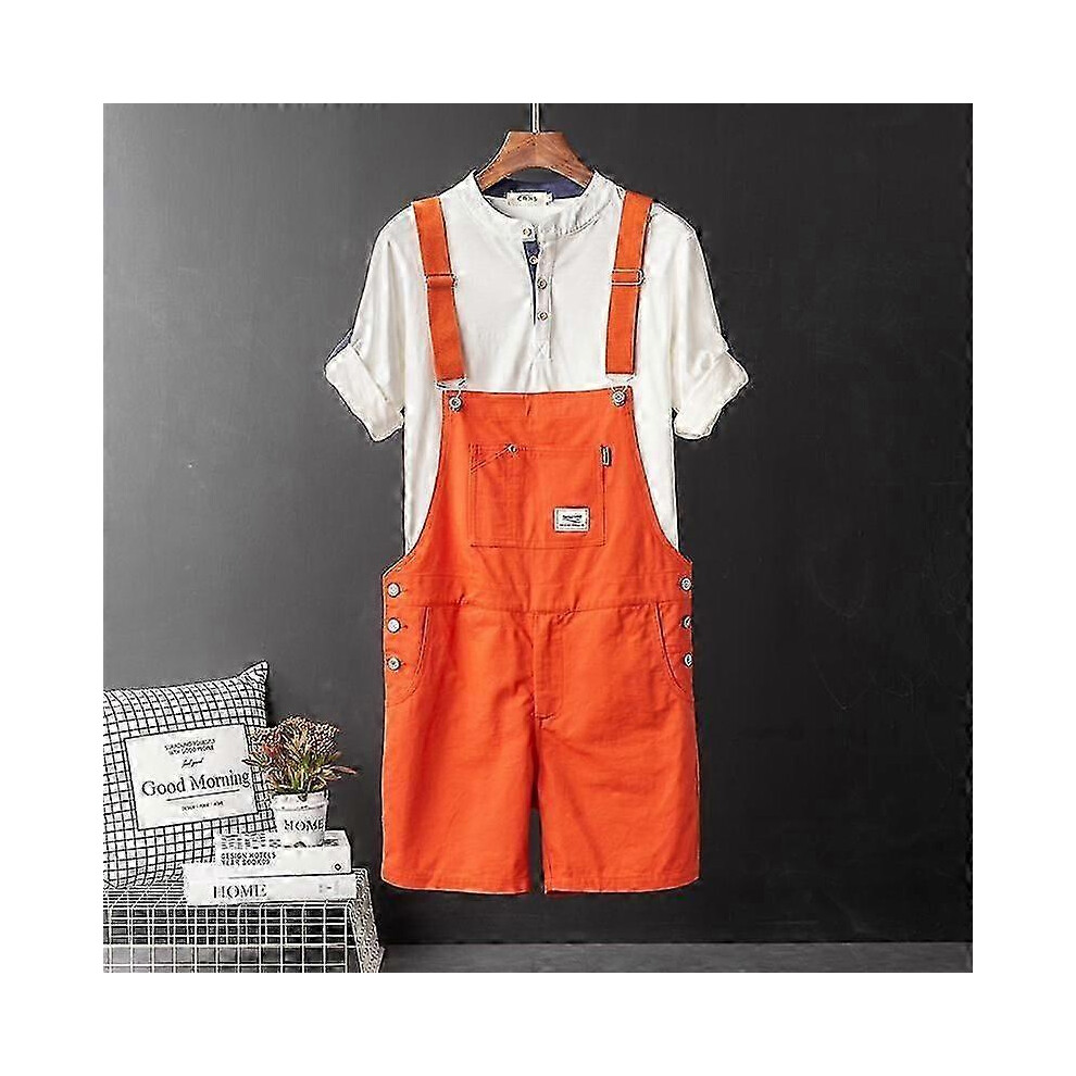 (orange, 3XL) Men's Retro Bib Shorts Summer Loose Casual Workwear
