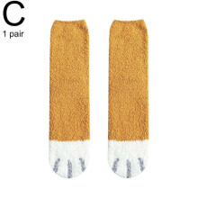 (3) Cat Paw Mid Calf Socks Non-Slip House Sleep Socks