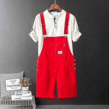 (red, XL) Pantalones cortos de trabajo informales y holgados estilo retro para hombre, ideales para el verano.