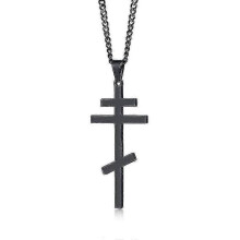 (black color) Colgante de cruz ortodoxa Vantage para hombre, de acero inoxidable, estilo bizantino.