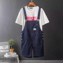 (navy blue, M) Men's Retro Bib Shorts Summer Loose Casual Workwear