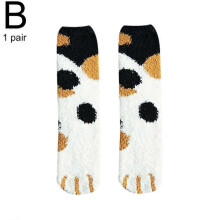 (2) Cat Paw Mid Calf Socks Non-Slip House Sleep Socks