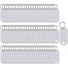 (White) 100 llaveros de plástico azul con anillas y etiquetas de identificación.