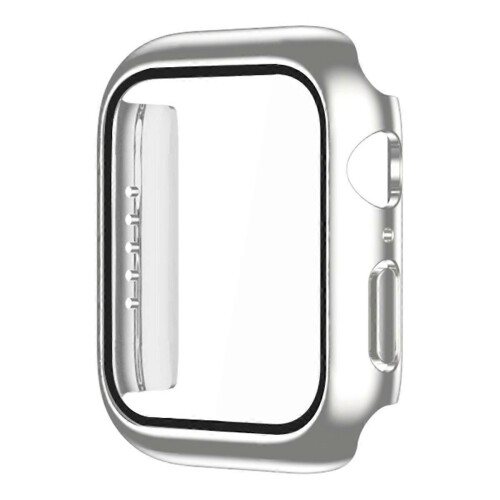 (Multicolor, Silver) Apple Watch Series 9/8/7 45mm Tempered Glass Case with Dustproof Button Cover