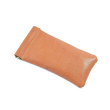 (apricot) Soft Leather Eyeglass Cases with Fleece Lining & Stitching
