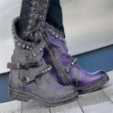 (Purple, 42) Botines moteros con cremallera y tachuelas estilo punk (2024)
