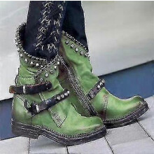 (Green, 41) Botines moteros con cremallera y tachuelas estilo punk (2024)