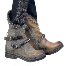 (Khaki, 39) Botines moteros con cremallera y tachuelas estilo punk (2024)