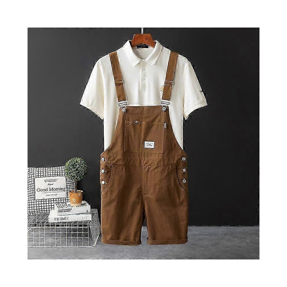 (coffee, XXL) Men's Retro Bib Shorts Summer Loose Casual Workwear
