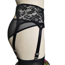 (light black, L) Reggicalze sexy vintage a 6 bretelle, lingerie, cintura reggicalze
