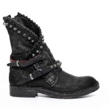 (Black, 38) Botines moteros con cremallera y tachuelas estilo punk (2024)