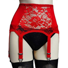 (RED, L) Reggicalze sexy vintage a 6 bretelle, lingerie, cintura reggicalze