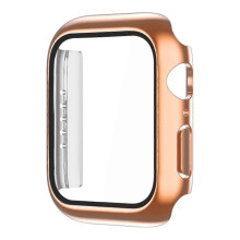 (Multicolor, Rose Gold) Cassa in vetro temperato da 45 mm per Apple Watch Series 9/8/7 con copertura antipolvere per i pulsanti.