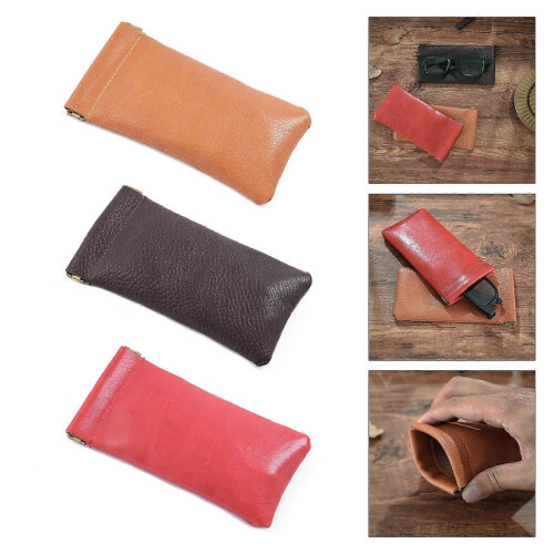 (apricot) Soft Leather Eyeglass Cases with Fleece Lining & Stitching 1