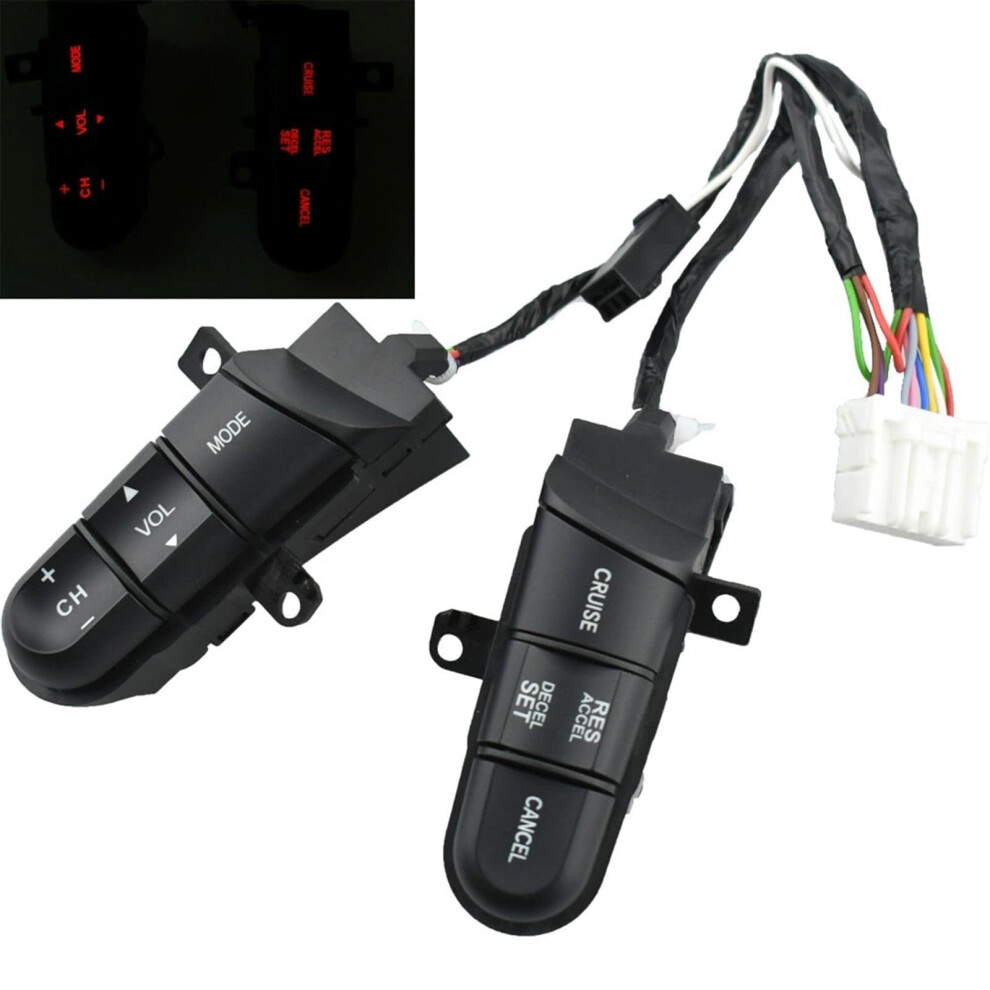 Steering Wheel Control Switch With Cruise And Audio Volume Buttons, Backlight, For Honda Fit 2008Â2014 Civic City Fit 36770ÂSnaâA12 Red 9073542879473