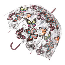 Clear Bubble Umbrella Windproof Dome Canopy Auto Open Transparent Full Coverage for Adults Butterfly Dark Red 1pcs