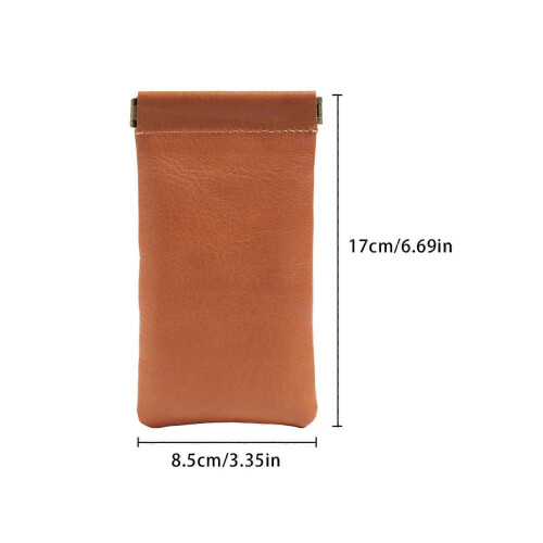 (Coffee color) Soft Leather Eyeglass Cases with Fleece Lining & Stitching 2