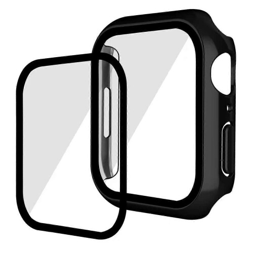(Multicolor, Silver) Apple Watch Series 9/8/7 45mm Tempered Glass Case with Dustproof Button Cover 1